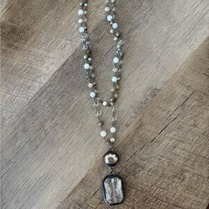Stylish Silver and Black faux pearl & neutral Pendant Necklace